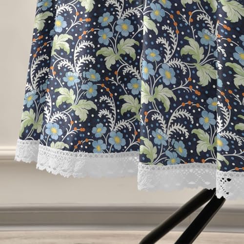 Nappe ronde William Morris bleu 152cm dentelle lavable table