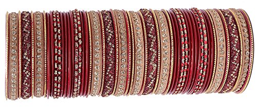 Image of NMII Non-Precious Metal with Base Metal Spreads with Zari Glossy Finished Premium Traditional Bridal Chuda Bangle set for Women and Girls