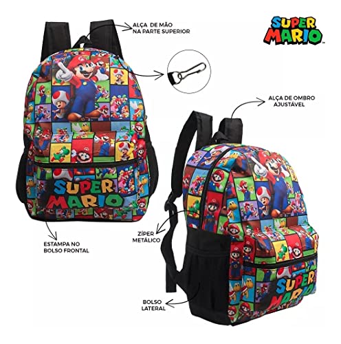 Kit Mochila Rodinha Mario Com Estojo E Lancheira Infantil