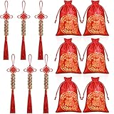 Junkin 6 Pieces 2023 IChing Coins Chinese Knot Wealth Coins Hanging Good Luck Coins Five Emperor Feng Shui Coins Good Luck Car Charm with 6 Pieces Storage Bags for Health Wealth Success Lucky Decor