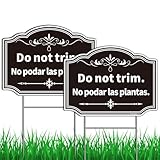 Do Not Trim Yard Sign, Do Not Mow Sign, Bilingual Plant Signs in English and Spanish, 2Pack-12' x 9'Double Sided Garden Sign with Metal H-Stake, UV Protected, Non-Fading, Easy to Mount (Black)