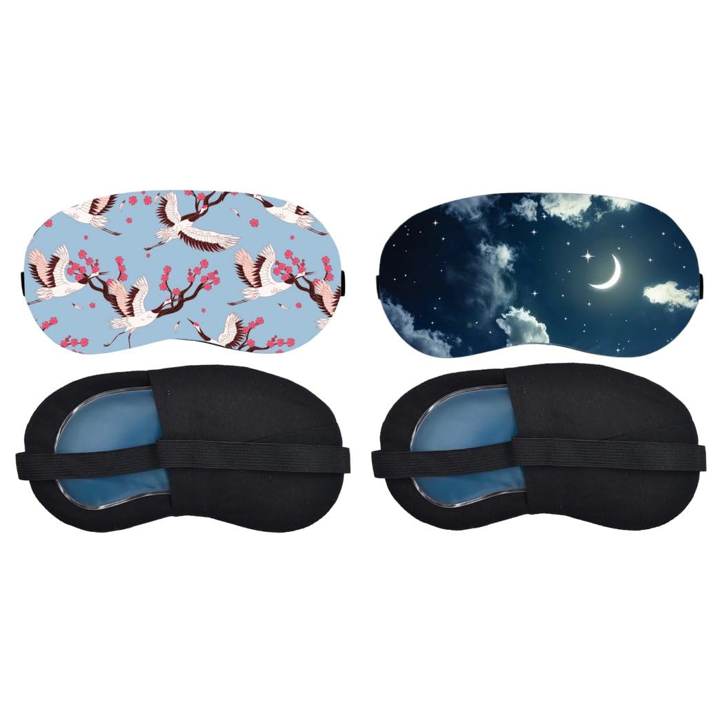 Aoxeria Pink Crane Blossom, Crescent Moon Clouds Sleeping Mask Combo, Soft Comfortable Light-Blocking Eye Cover for Women, Men & Kids, Reusable Blindfold for Night Sleep, Nap, Travel (Pack of 2)-image-2