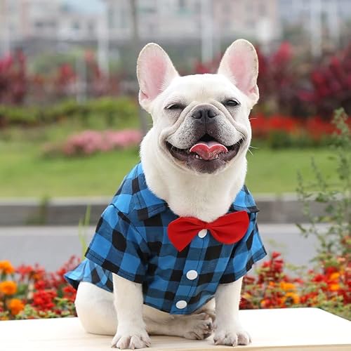 2 Pack Plaid Dog Shirts With Bow Tie Puppy Shirts Pet Sweatshirt Dog Apparel Outfit For Birthday Party Small Dogs Cats Holiday Photo Wedding Supplies(S) #TOP3