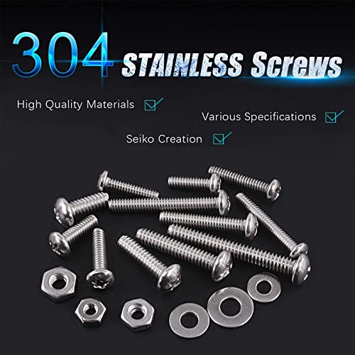 Swpeet 540Pcs #6-32#8-32#10-24 304 SAE Stainless Steel Phillips Pan Head Machine Screws and Nuts Bolts with Flat Washers Assortment Kit, Stainless Steel Screws Hardware Assortment for Home Use