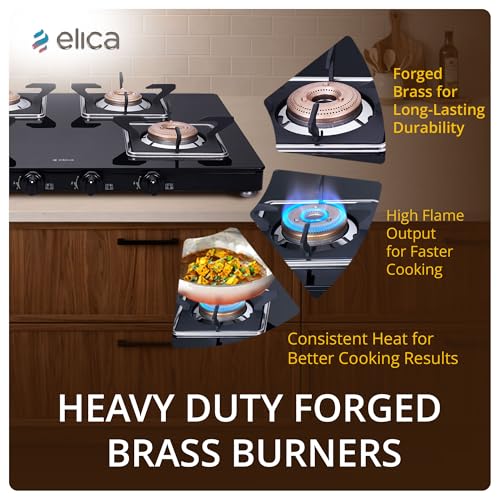 Image of Elica Slimmest 4 Burner Gas Stove | Ultra Slim Frame | Forged Brass Burners | Toughened Glass Top | 7 Year Warranty on Glass & 5 Year Warranty on Burners | 694 CT VETRO (SLIMLINE SPF 2J) | Black