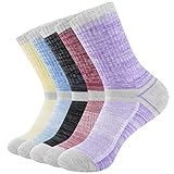 Amazon Brand - HIKARO Damen Sportsocken Dicke Atmungsaktive Baumwolle Wandersocken Blasenhemmend Feuchtigkeitsableitende Trekkingsocken 5 Paar