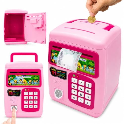 Image of Umadiya Premium Piggy Bank For Kids With Finger Print Smart Sensor Atm Savings Money Bank With Electronic Lock For Kids, Modern, Pink