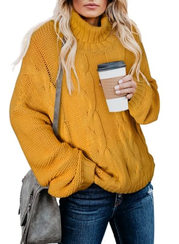 Image of Dokotoo Womens Sweaters Turtleneck Cable Knit Chunky Pullover Fall Outfits