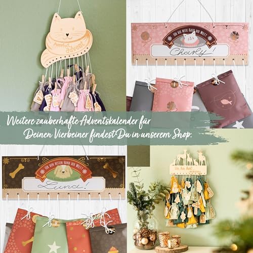 Kreative Aufhängung für Adventskalender – Holz, naturfarben und schwarz – ideal für individuelles Gestalten – kombinierbar mit Stoffsäckchen und Geschenkpapier – Katze – Set 5 8 Goldenfellnase Kreative Aufhängung für Adventskalender – Holz, naturfarben und schwarz – ideal für individuelles Gestalten – kombinierbar mit Stoffsäckchen und Geschenkpapier – Katze – Set 5