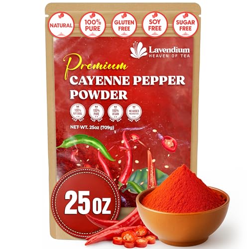 Image of Lavendium, Premium 25oz Cayenne Pepper Powder, 100% Natural & Pure Ground Cayenne Pepper, No Additives or Preservatives, Non-GMO, Plant-Based & Vegan, Perfect for Seasoning, Marinades, Chili & BBQ Rubs