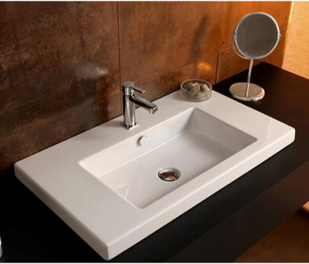 Tecla CAN02011-One Hole Cangas Rectangular Ceramic Wall Mounted/Built In Sink, White