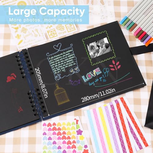 Image of GKN DIY Scrapbook Album Kit 40 Sheets /80 Pages Photo Album for Anniversary Birthday Wedding Memory Book with Metallic Pens, Stickers & DIY Accessories (Black)