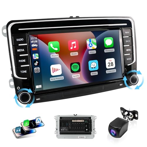 Haudio 2 DIN Autoradio,pour Voiture VW 2009-2012 Golf/Touran/Tiguan/Magotan/Passat/Scirocco|Skoda,Voiture avec sans Fil carplay & Android Auto,avec caméra de...