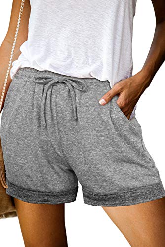 Shorts femininos elásticos confortáveis com cintura elástica e bolsos da Elf Queen, 1-light Gray2, L
