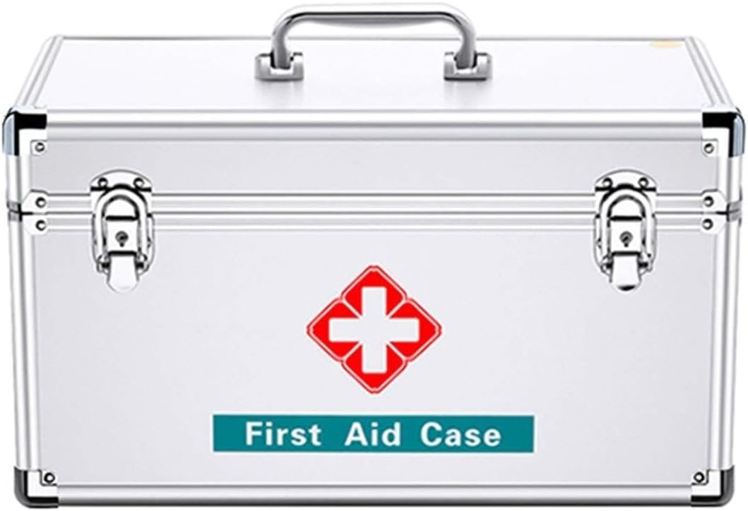 Family First Aid Box, Portable Medicine Chest with Lock, Large Capacity Emergency Storage Box for Home, Car, Office, & Travel – Aluminum Alloy, Silver(25x16x16cm) (One Color 25x16x16cm)
