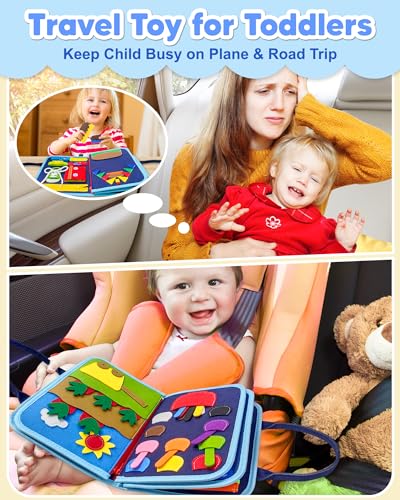 exorany busy board montessori toys for toddler boy birthday gifts busy book sensory learning toys for toddlers toddler boy airplane car travel toy educational activities