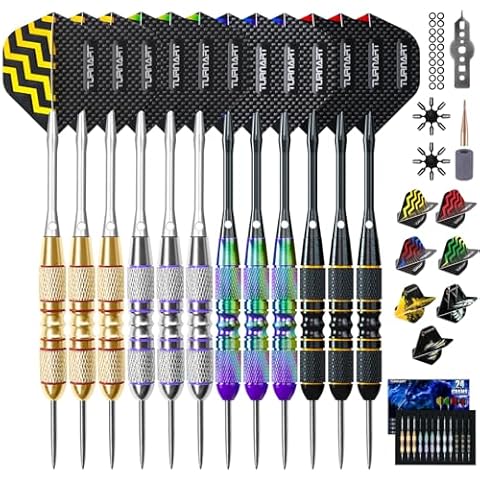 Darts Metal Tip Set - Steel Tip Darts Darts Set Professional Metal Darts 12 pcs 22/24 Grams Pro Dart Set with Stylish Case Aluminum Shafts Extra 9 Flights Cover