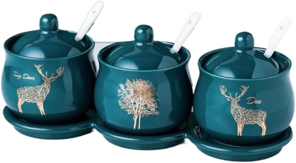 Seasoning Box Condiment Pots Condiment Container Set Ceramic Sugar Bowl Set Kitchen Seasoning Box Spice Jar for Sugar Salt Spices Spice Jars (Color : A) (D)