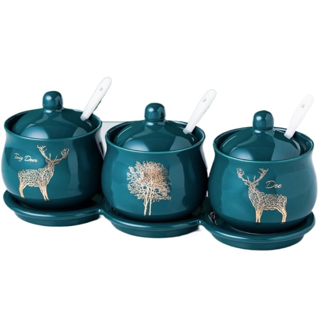 AZHKJKZH Seasoning Box Set Condiment Container Set Ceramic Sugar Bowl Kitchen Seasoning Box Spice Jar For Salt Spices Salt Sugar Jar(D)