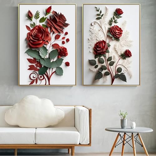 Affiches et impressions de fleurs 3D, peinture murale sur toile moderne de 80x110cm x2