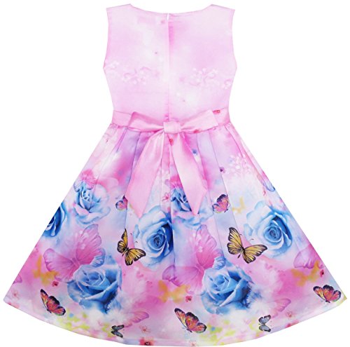 Sunny Fashion Girls Dress Rose Flower Print Embroidery Purple2