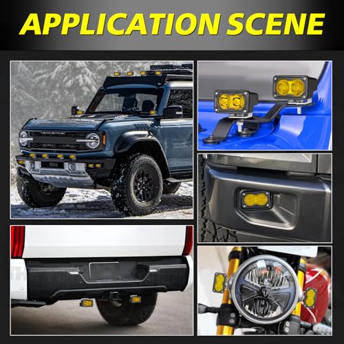 Image of Yellow LED Pods, AKD Part 3 Inch Flood CREE LED Fog Lights 40W Yellow Small Chase Pod Lights Ditch Lights Off Road Driving Lights 2 Packs for Dirt Bike Motorcycle Truck UTV ATV SUV Surron