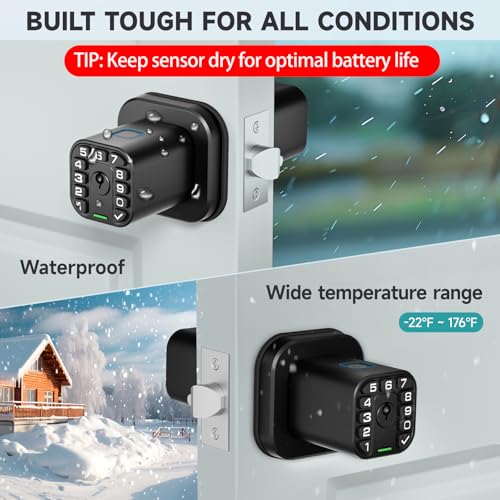 Richelock Fingerprint Door knob, Smart Biometric Door Lock with Keypad, Keyless Entry Code Door Knob, Waterproof & Weatherproof , Auto Lock ,Voice Navigation, For Bedroom, Gate,Office -Matte Black - Image 4