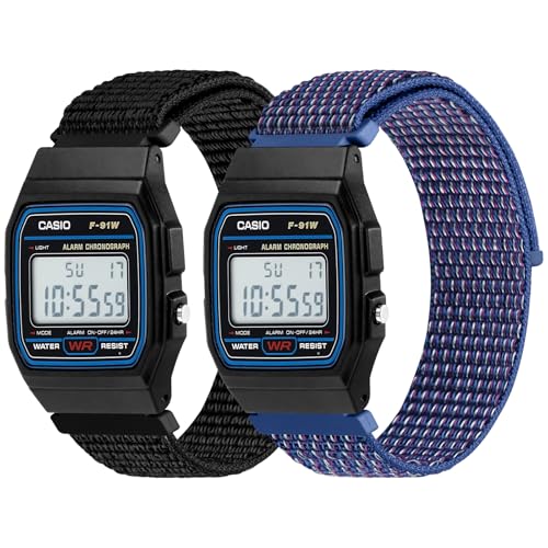 Relting 2 Pack Nylon Bands Compatible with Casio F-84/F-91W/F-94/A158/A168 Casio F-105/F-108 Solo Loop Soft Strap for Casio AE-1000 Series