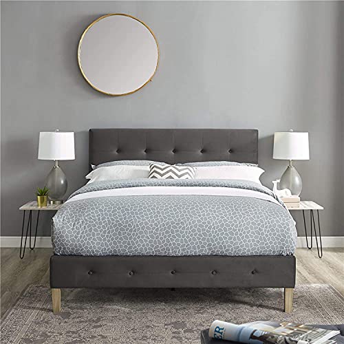 Image of Decoro Seattle Modern Tufted Upholstered Platform Bed | Headboard and Wood Frame with Wood Slat Support, King, Antonio Mid Night