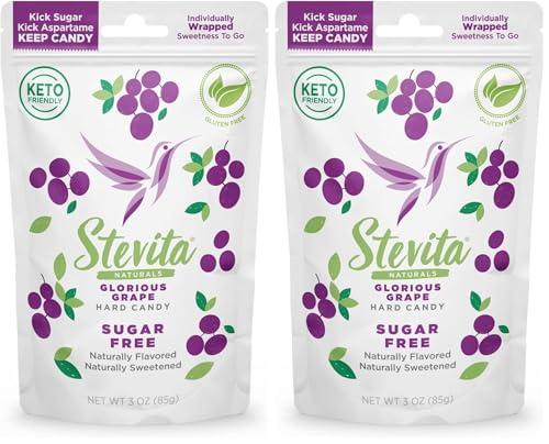 Stevita Hard Candy, Glorious Grape - 25 Individually Wrapped Pieces - Sugar & Aspartame Free - Naturally Flavored & Sweetened - Non-GMO, Gluten Free, Keto Friendly (Pack of 2)