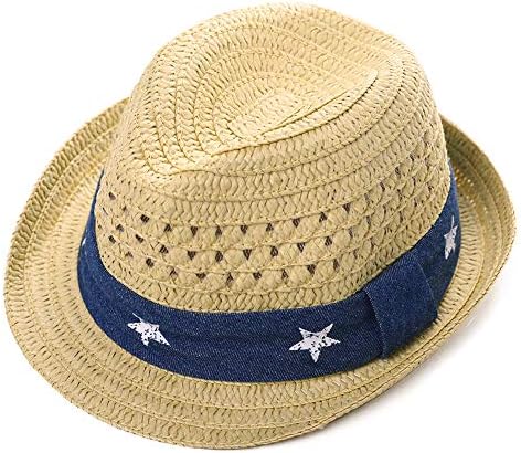 Infants Toddlers Straw Fedora Summer Sun hat UPF Kids Baby Boys& Girls Beach Outdoor Children Panama Trilby Beige Medium