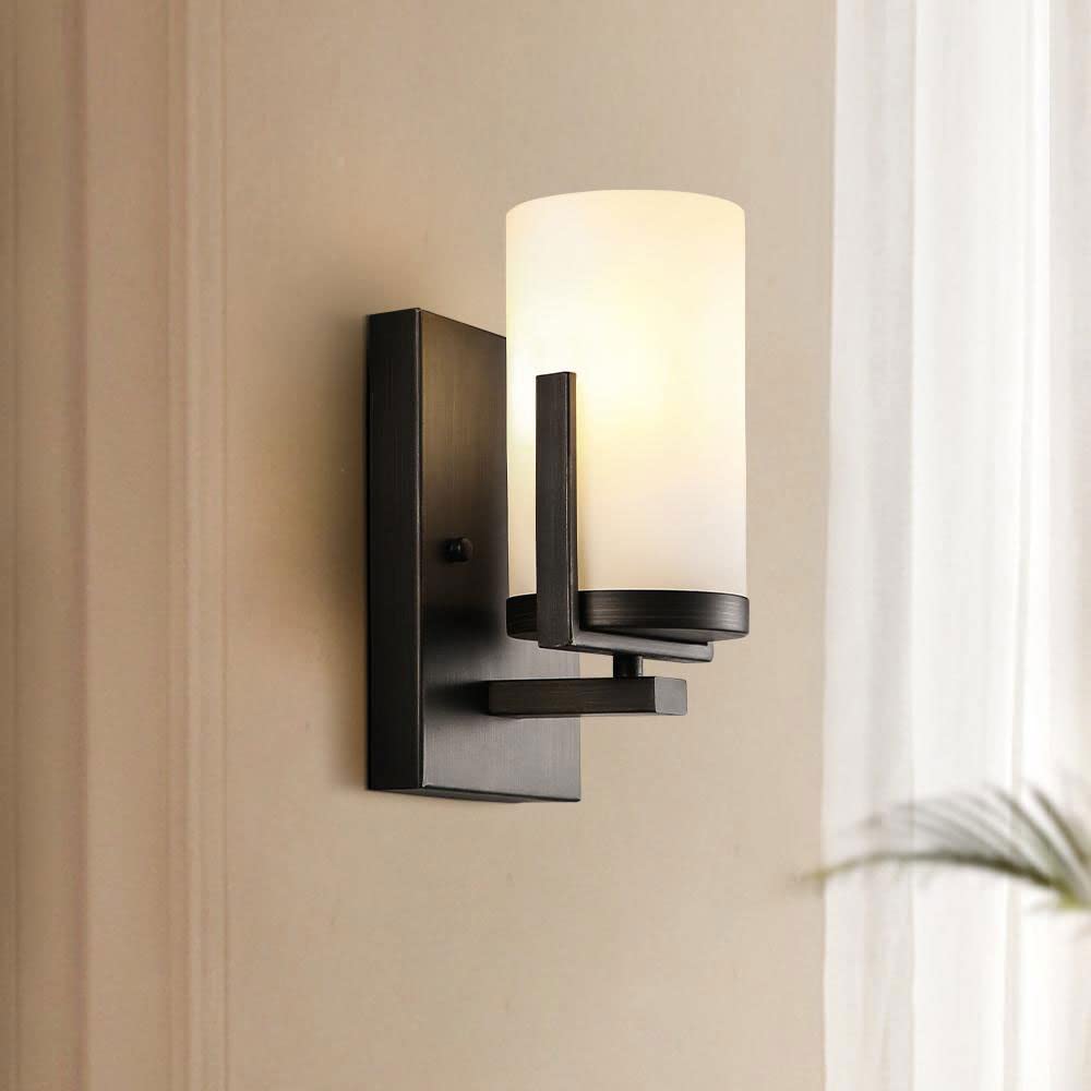 SXECAEPS Industrial Wall Light Black Sconce Lighting Retro Lamp, Farmhouse Sconces Vintage Metal Mount Lights with Glass Lamp Shade for Living Room Restaurant