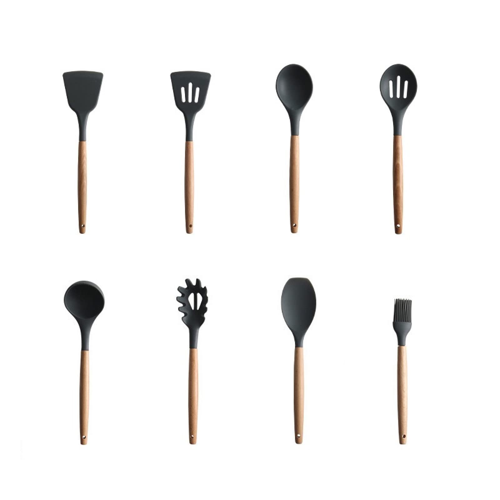 Juego de 8 utensilios de cocina de silicona, utensilios de cocina, cucharón, batidor, pala