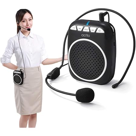 Amazon ハンズフリー ポータブル 拡声器 アンプ コンパクト 小型 スピーカー マイク付き 快適 ヘッドセット付き Usb音楽再生 区間繰り返し 高音質 Usb充電式 Tfカード対応 イベント 講演 説明会 店頭販売などに適用 日本語説明書付き Actto メガホン 拡声器