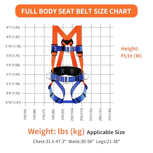 Xnqelerate Sicherheitsgeschirr Fallschutz, Arneses De Seguridad Para Construcción, Ganzkörper Sicherheitsgeschirr, Safety Harness Fall Protection Kit, Stoßdämpfendem Umhängeband(Orange)