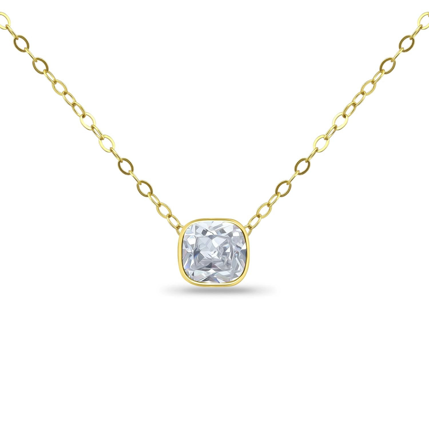 B. BRILLIANT Necklaces for Women, Cushion Cut Bezel Set 7mm Simulated Gemstones Short Choker Collar Dainty Pendant Necklace for Bridesmaids with