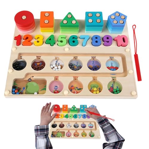 Laberinto de conteo magnético, Laberinto magnético de Colores y números,Juego de Mesa de Laberinto magnético, Juguetes educativos a Juego para Contar - Juguetes de Aprendizaje de Madera para niños