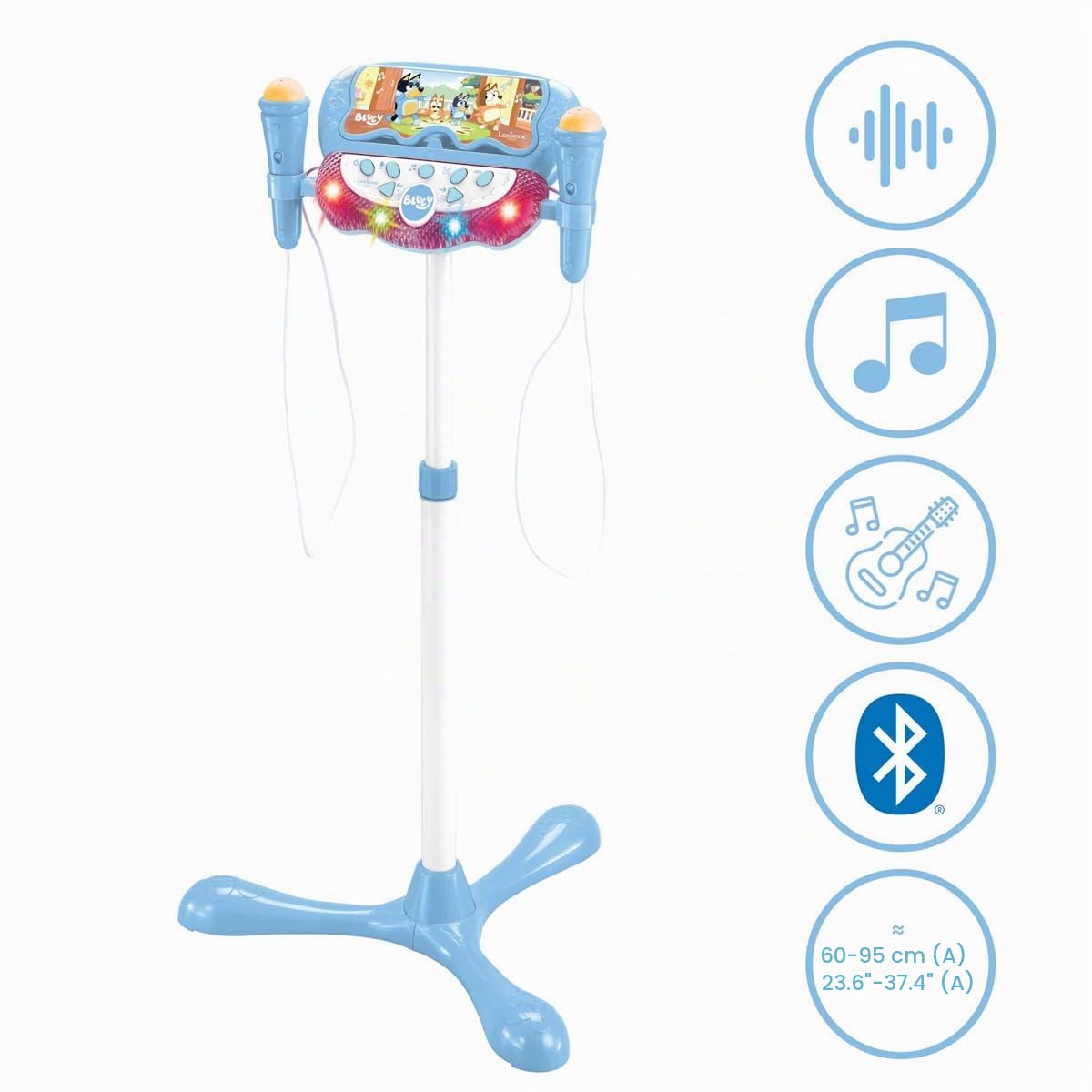 Lexibook, Bluey, Altoparlante Luminoso da Terra per Bambini, Gioco Musicale, Altezza Regolabile, Effetti Luminosi, 2 microfoni Inclusi, Ingresso MP3, Bluetooth, Blu, S160BYLXB