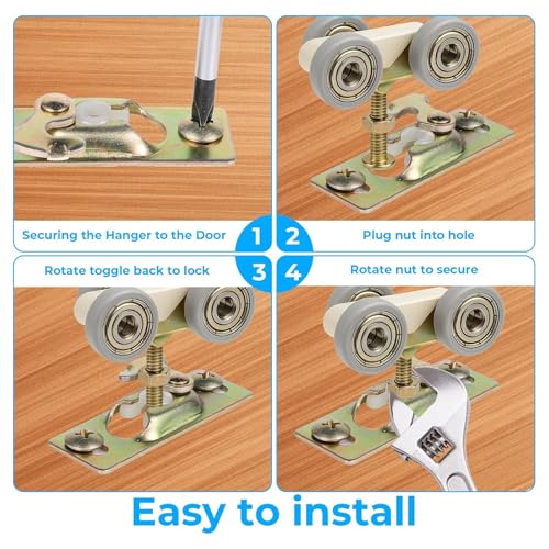 Juego de 4 placas colgantes para puerta corrediza de bolsillo, herrajes de metal fuertes para montaje en riel de puertas, instalación suave con soportes para colgar miniatura 4