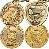 English and Frenchie Bulldog Dog Tags Personalized for Pets Custom Engraved Dog Name Id Tag Pure Copper 3D Dimensional Embossed Pet Head English and French Bulldog Dog Collar Accessories