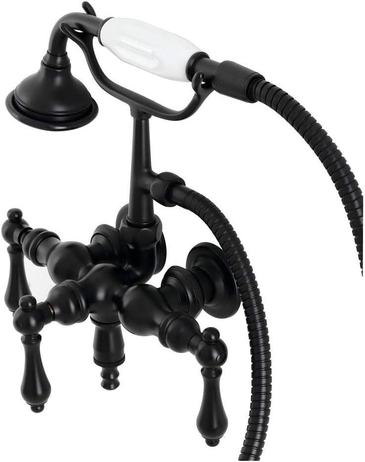 Kingston Brass AE19T7 Aqua Vintage 3-3/8 Inch Wall Mount Tub Faucet with Hand Shower, Brushed Brass