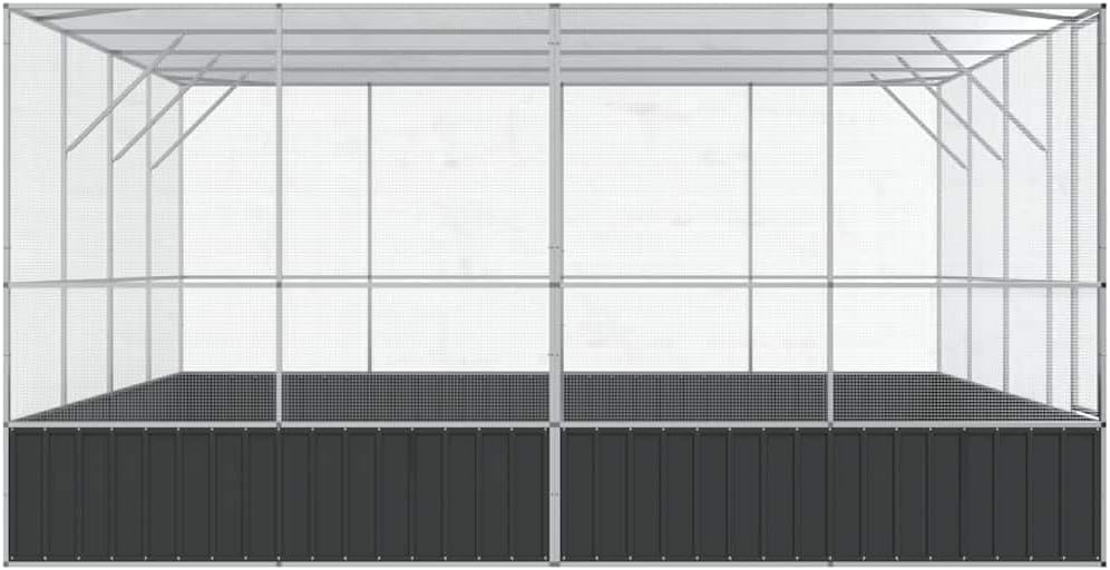 vidaXL Aviary Silver Steel 164.6"x163"x83.5" - Spacious Outdoor/Indoor Bird Cage with Lockable Door, Suitable for Budgies, Parrots, and Small Animals