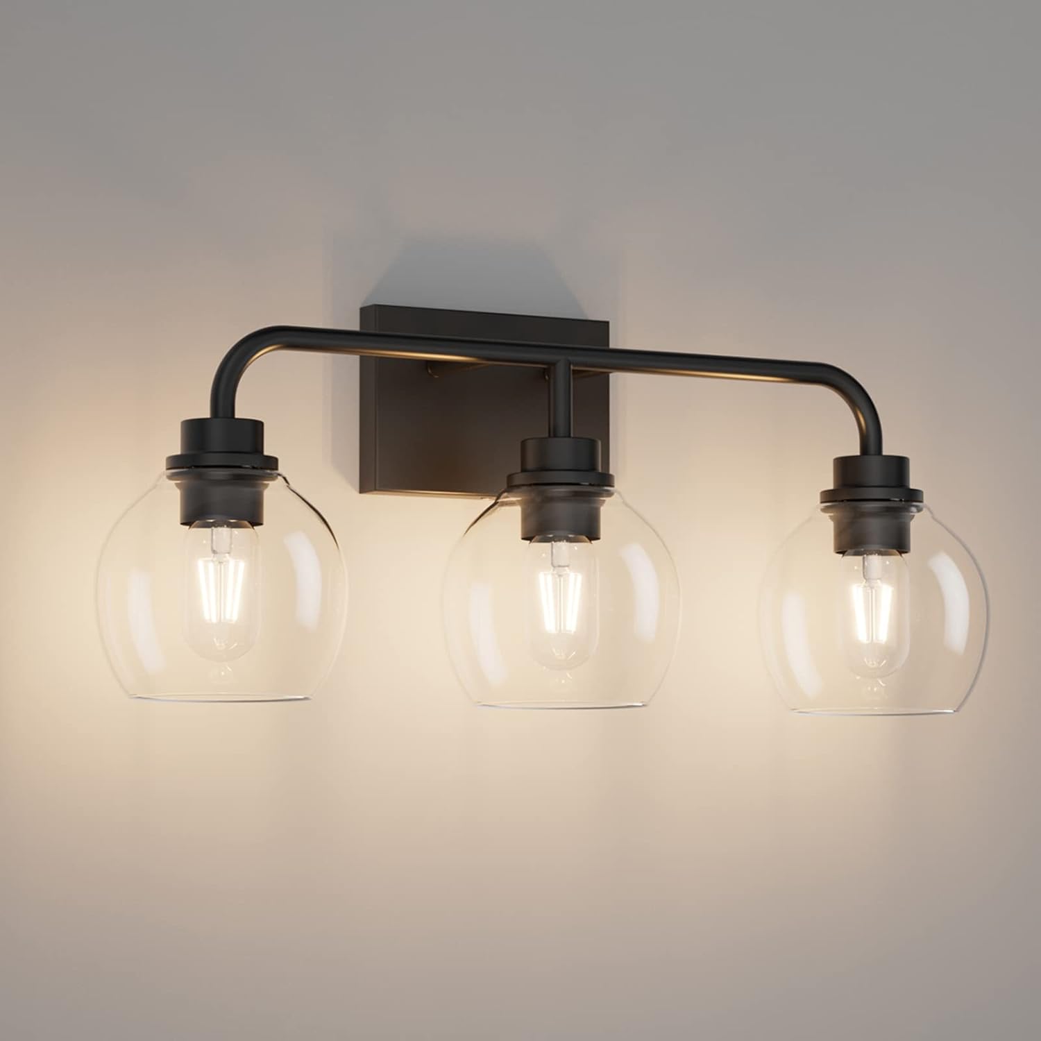 Tipace Black Industrial Bathroom Vanity Light Fixtures Over Mirror Glass Globe 3 Lights Vintage Vanity Lights Farmhouse Bath Lighting(Exclude Bulb)