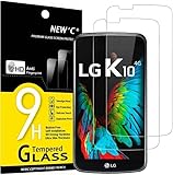NEW'C Protector de pantalla de vidrio templado LG K10, toque delicado: está recubierto en la parte posterior con un adhesivo de silicona sólido que facilita la instalación y fija la película firmemente para no afectar la sensibilidad de la 'pantalla táctil. Sin polvo, sin huellas dactilares, un botón, demasiado fácil de instalar, sin burbujas.
