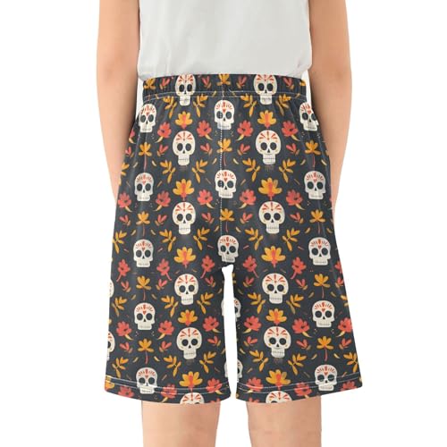 ALAZA Sugar Skull Yellow Flower Pajama Shorts Elastic Waist Casual Sleep Shorts with Pockets Size 6-142