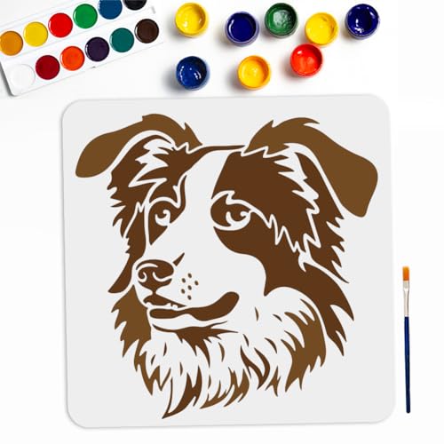 MAYJOYDIY Schäferhund Schablonen 30 × 30cm Große Hunde/Haustier Schablone Zum Malen Mit Pinsel Wiederverwendbare Hundekopf Schablone Für Holz Leinwand Stoff Wand Möbel Dekor