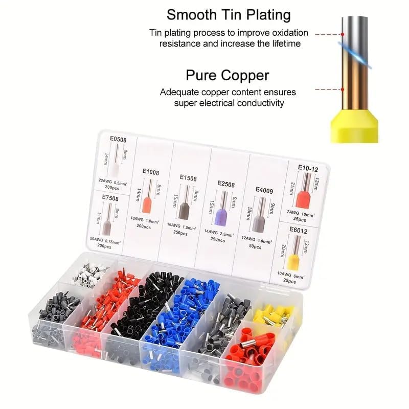 Image of Ferrule Crimping Tool Kit, AWG 23-7 Self-adjustable Ratchet Wire Crimping Tool Kit Crimper Plier Set, with 1200PCS Wire Terminals Crimping Connectors Wire End Ferrules
