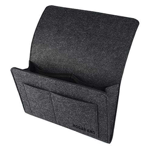 HOGAR AMO Feutre épais Poche de lit de Chevet 40 x 32cm Canapé Lit Organisateur de Poche pour Téléphone, écouteurs, Télécommande, Livre, Magazine (Black)