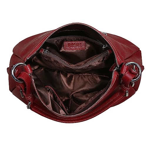 Heshe Hobo Bags Genuine Leather Shoulder Bag For Women Designer Crossbody Purses Trendy Ladies Handbag(Wine) #TOP4