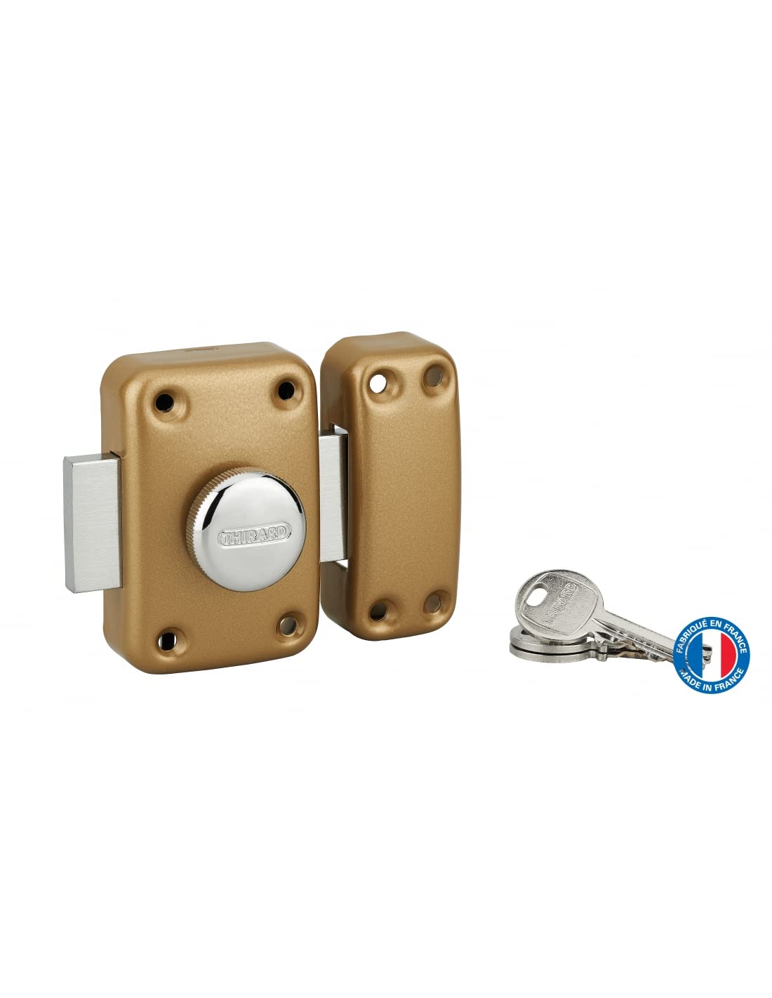 THIRARD - Serratura a Pomolo Apache - Cilindro 40 mm - Acciaio - Epoxy Oro - Sicurezza Porta d'Ingresso - Ø 23 mm - Cassa 90 x 60 mm - Giallo/Dorato - 3 Chiavi Dentate
